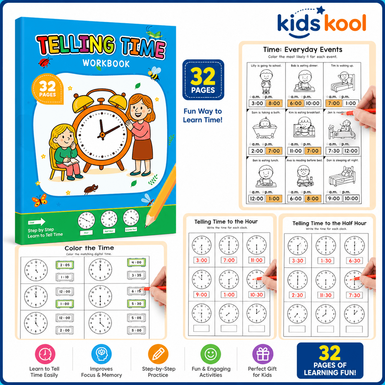 Telling Time Workbook for Kids 32 Pages Learn Clock Time Practice Book Nepal for kids in Nepal